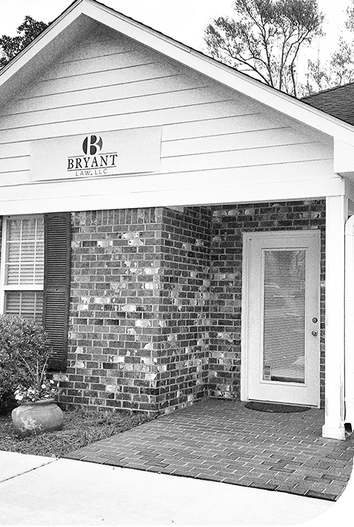 A black and white image of the Bryant Law Offices in Fairhope, Alabama